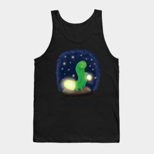 Cute green glow worm with lantern cartoon illustration Tank Top